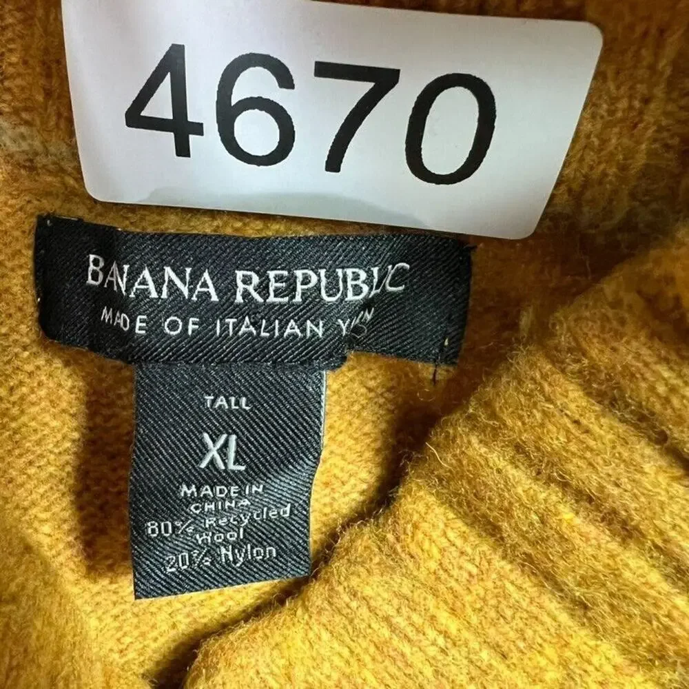 Banana Republic Sweater Men's XL Henley Mock Neck Mustard Yellow Wool